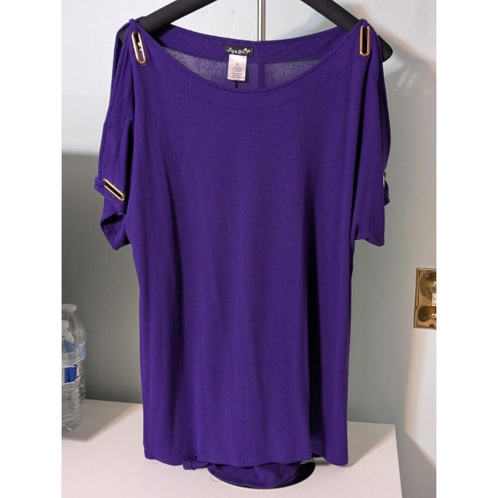 Fig And Blue Authentic  Tee Women’s Purple Shoulder Cut Outs‎ Gold Hardware XL